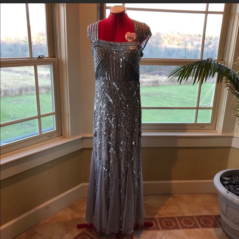 Adrianna Papell Silver beaded gown